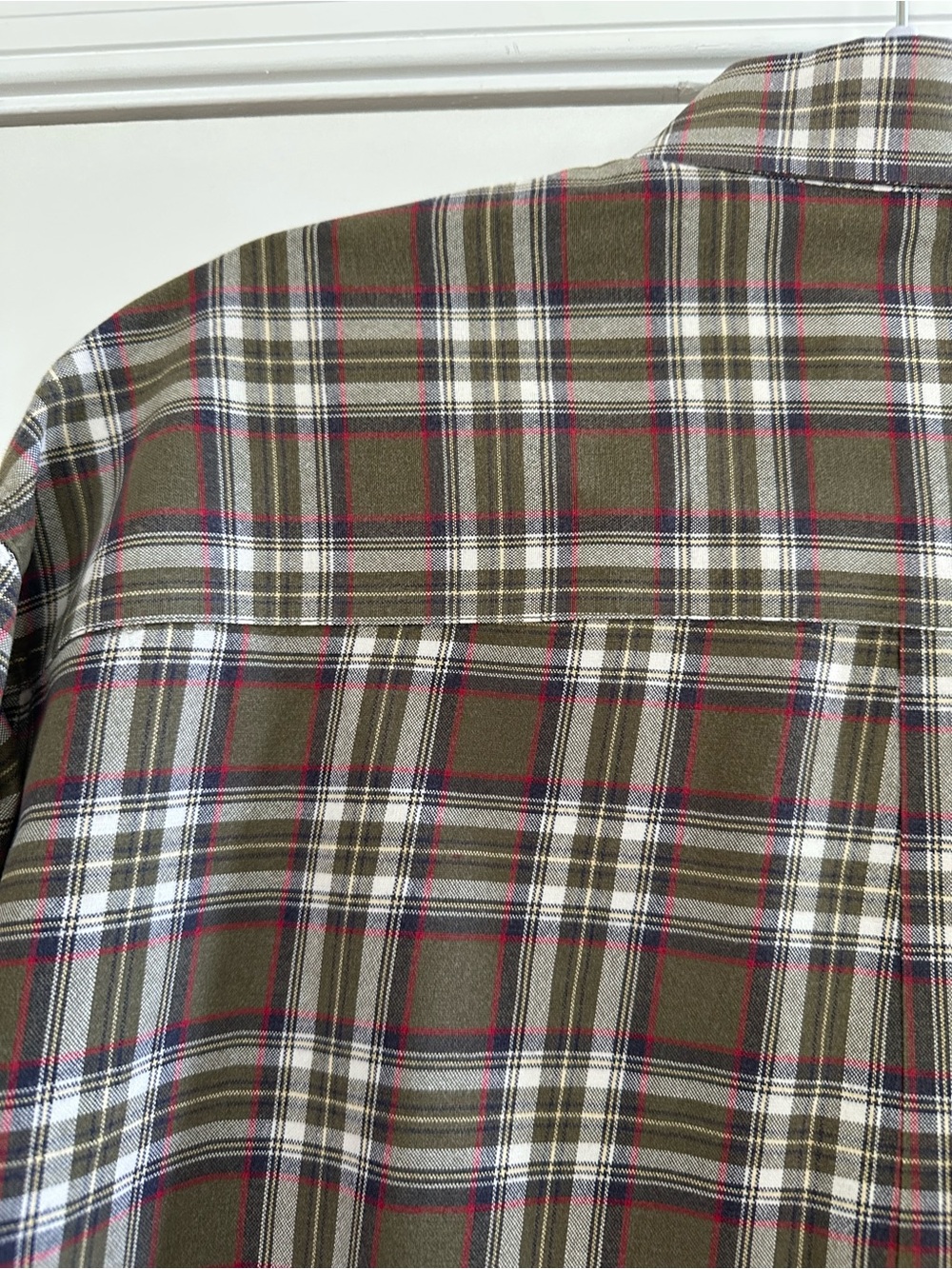 Vintage Eddie Bauer Large Tall Button Front Shirt Plaid Olive Green Cotton 90s - Picture 5 of 6